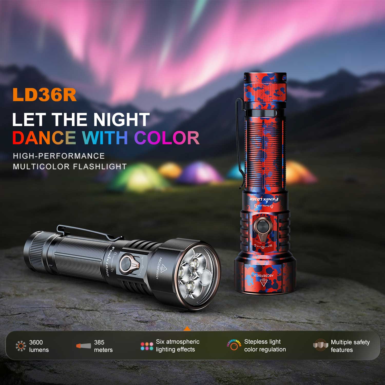 Fenix LD36R – LED Taschenlampe mit RGB-Farbmischung, 3600 lm, Akku & USB-C – Lichtbild und Leuchtleistung – Detailansicht 1