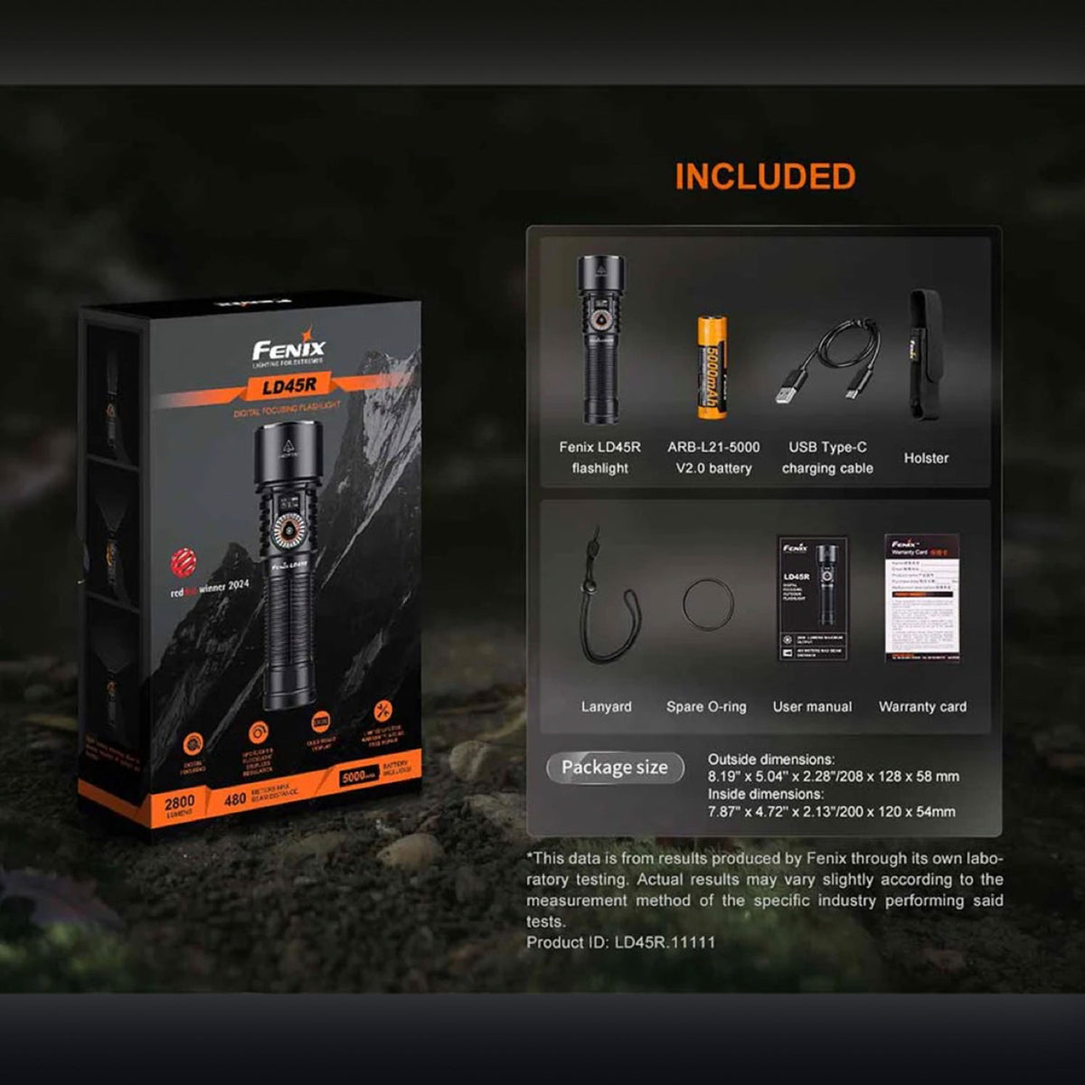 Fenix LD45R fokussierbare LED Taschenlampe mit Zoom 2800 Lumen Akku USB-C – Detailansicht
