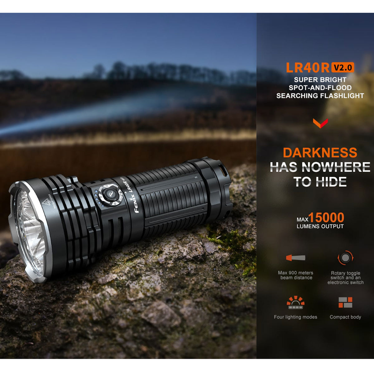 Fenix LR40R V2.0 LED Taschenlampe, 15000 Lumen, 900m Leuchtweite, Suche, Rettung – Detailansicht