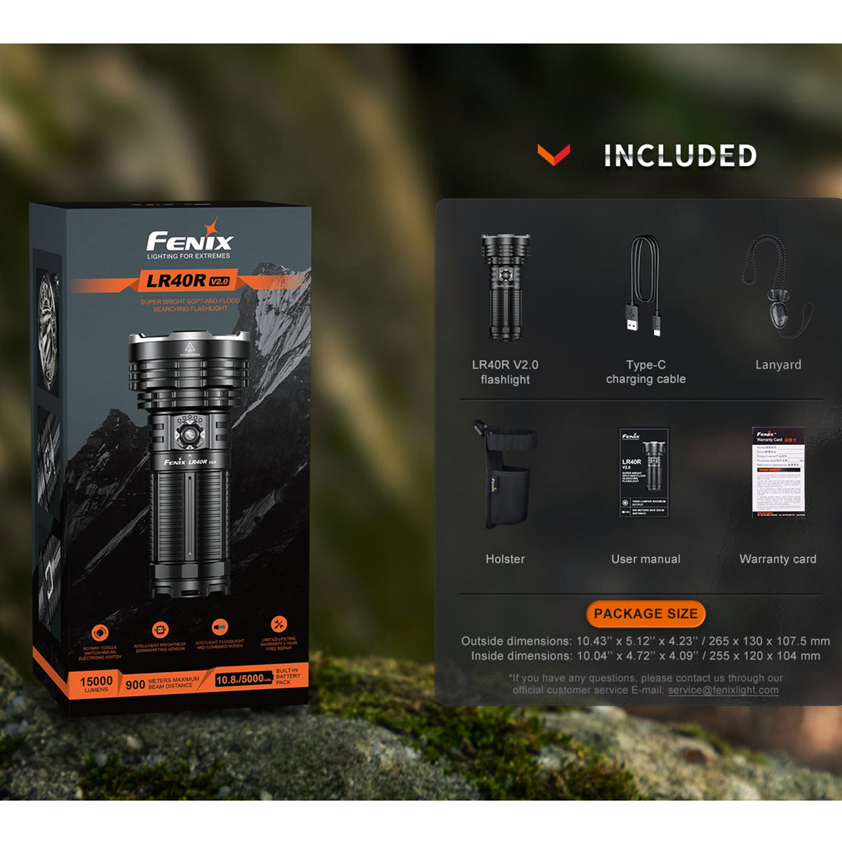 Fenix LR40R V2.0 LED Taschenlampe, 15000 Lumen, 900m Leuchtweite, Suche, Rettung – Detailansicht