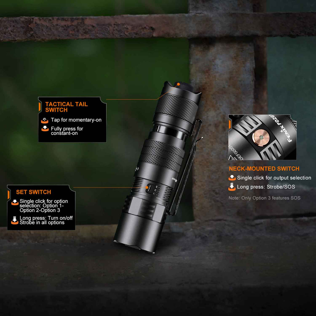 Fenix PD26R ACE – LED Taschenlampe mit 1300 Lumen 1600mAh Akku & USB-C – Detailansicht