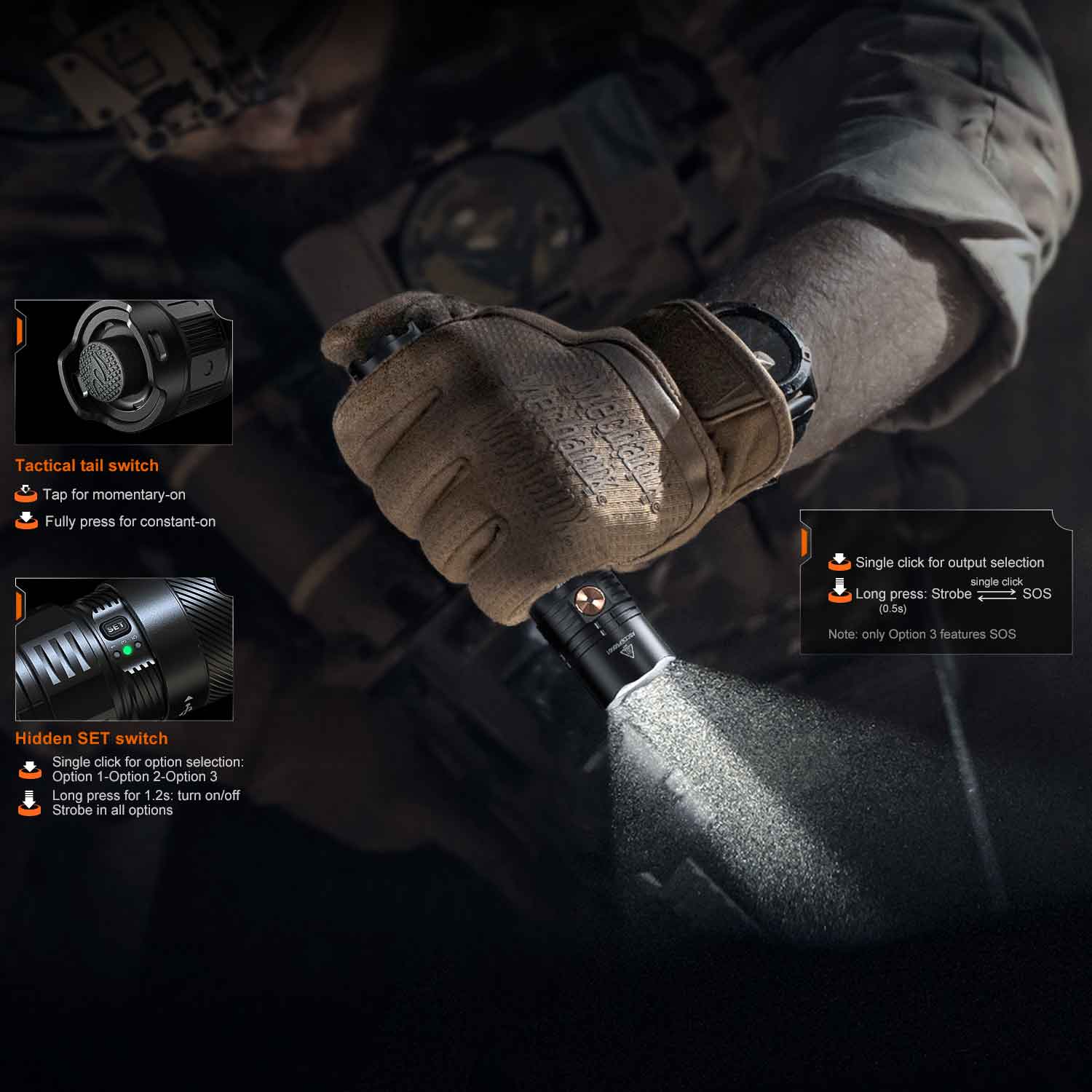 Fenix PD36R ACE – LED Taschenlampe 3000 Lumen, Akku & USB-C, SET-Modus – Detailansicht