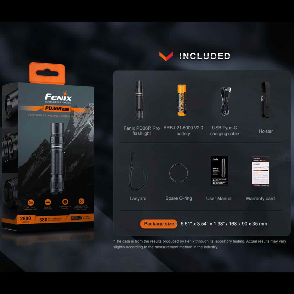 Fenix PD36R Pro – Taktische Taschenlampe mit 2800 lm, 5000 mAh Akku & USB-C