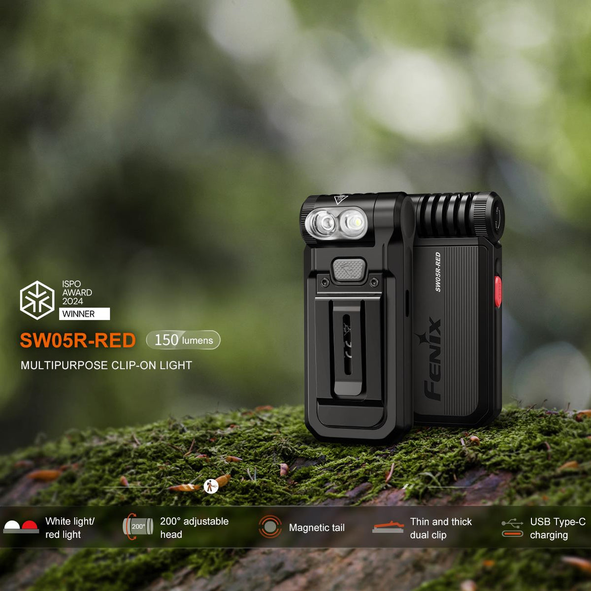 Fenix SW05R-RED LED Taschenlampe 150 Lumen Weißlicht + Rotlicht mit Clip & Magnet – Detailansicht
