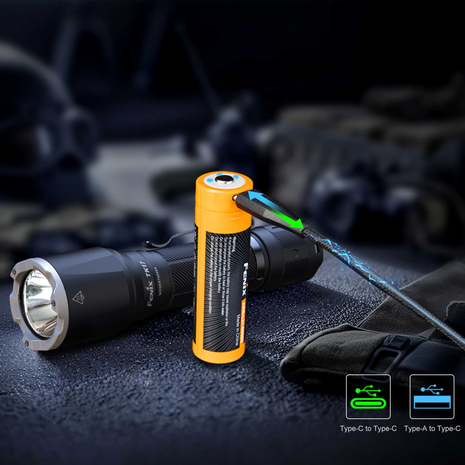Fenix TK17 – Polizei Taschenlampe 3600 Lumen inkl. 6000mAh USB-C Akku – Detailansicht