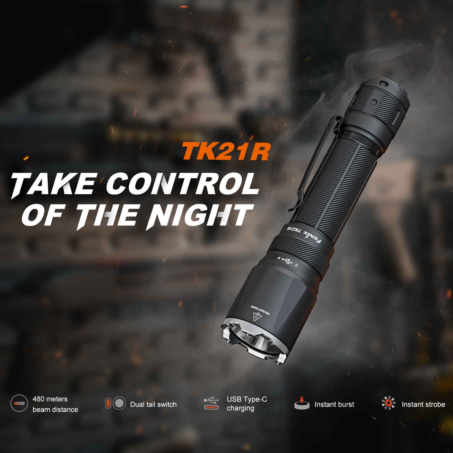 Fenix TK21R – Polizei Taschenlampe mit 3600 Lumen, 21700 Akku 6000mAh, USB-C – Produktansicht der Lampe – Detailansicht 1