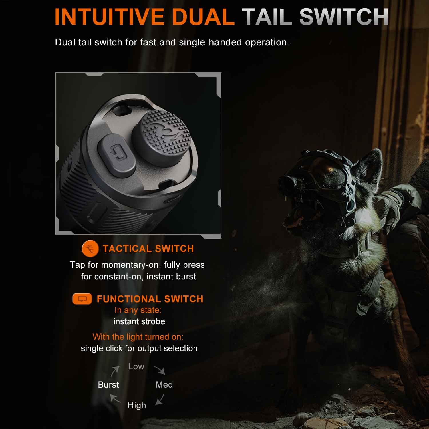 Fenix TK21R – Polizei Taschenlampe mit 3600 Lumen, 21700 Akku 6000mAh, USB-C – Schalter und Endkappe