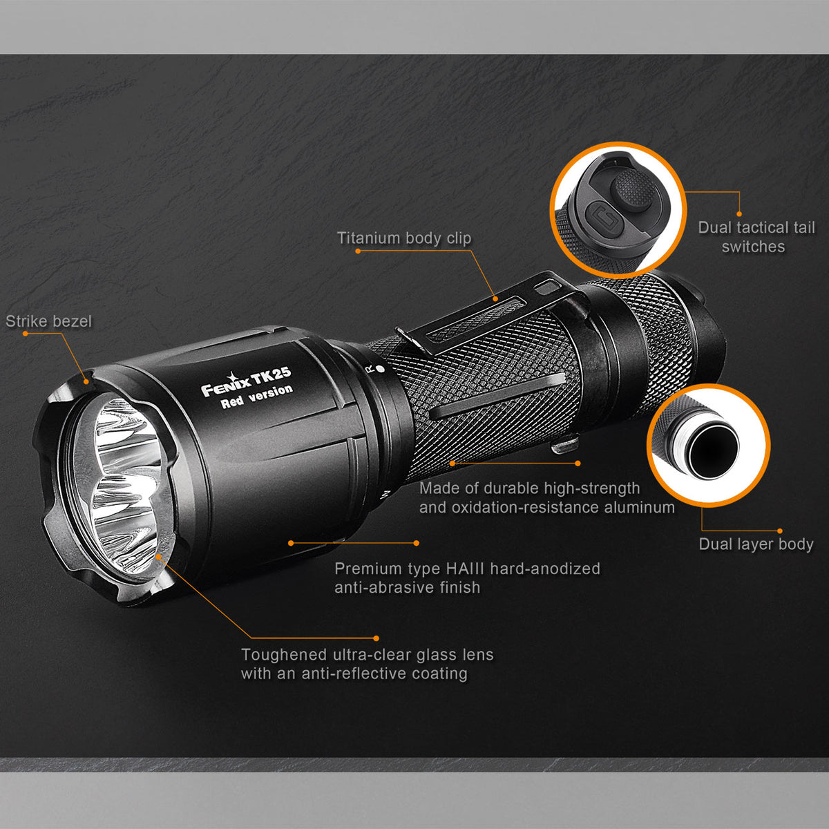 Fenix TK25 RED – Jagd Taschenlampe mit Rotlicht und 1000 Lumen Weißlicht – Detailansicht
