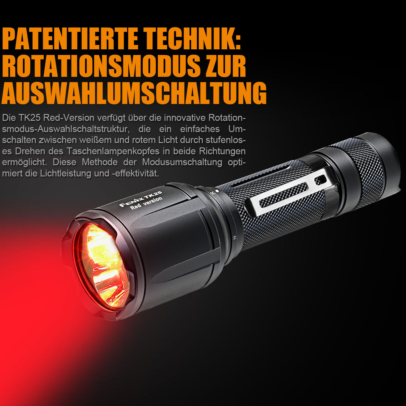Fenix TK25 RED – Jagd Taschenlampe mit Rotlicht und 1000 Lumen Weißlicht – Detailansicht