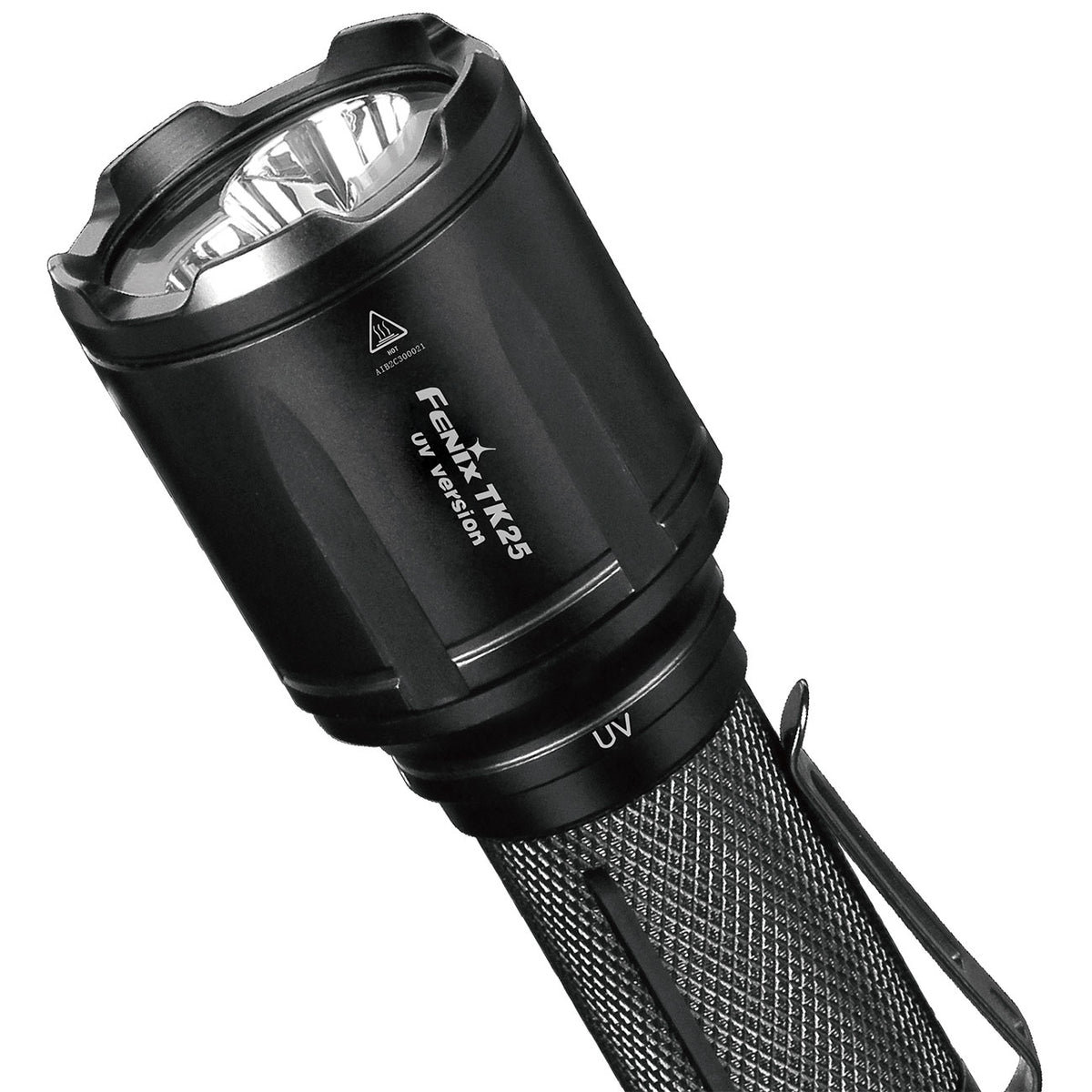 Fenix TK25 UV – Polizei Taschenlampe mit UV-Licht 365 nm und 1000 Lumen Weißlicht – Detailansicht