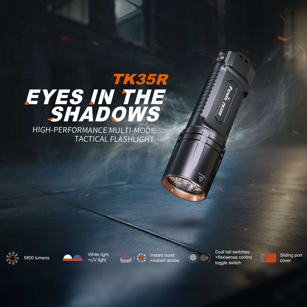 Fenix TK35R – Polizei Taschenlampe mit UV-Licht & Weißlicht 5800 Lumen Akku & USB-C – Detailansicht