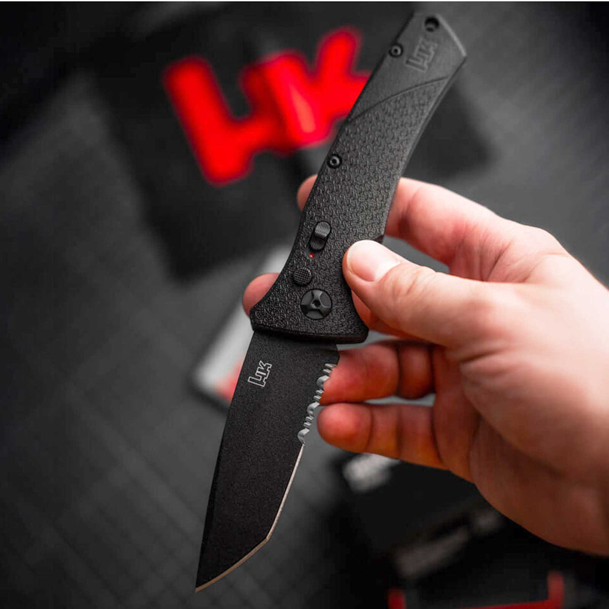Heckler und Koch FD01 – Automatikmesser mit Tanto-Klinge und Tip-Up Clip – Größe und Abmessungen / Messeransicht