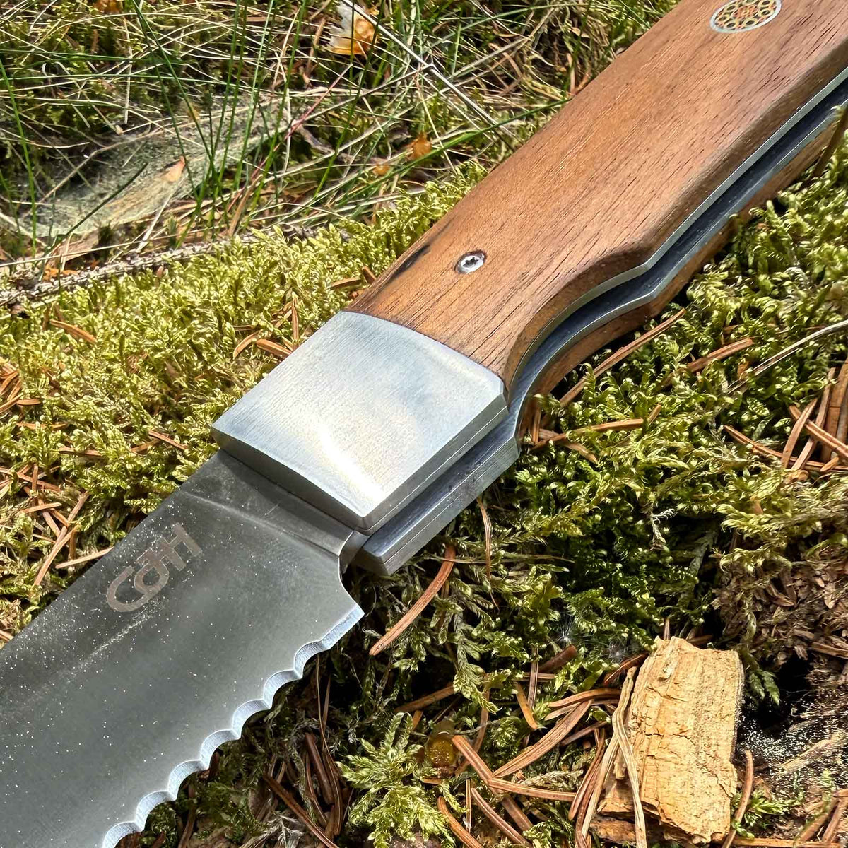 Herbertz CJH Outdoor Santoku – Camping Taschenmesser mit Walnussgriff – Detailansicht