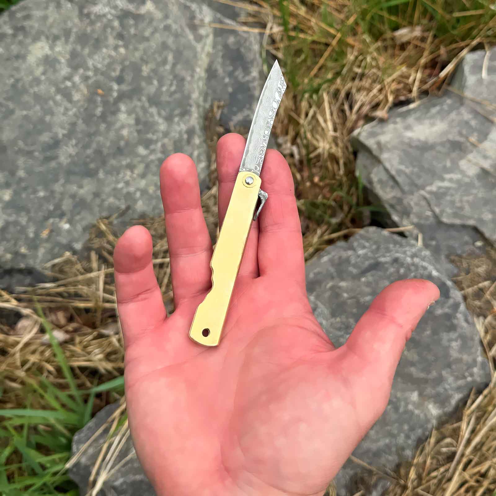 Higo Hoseki Damascus Taschenmesser - Größe in der Hand