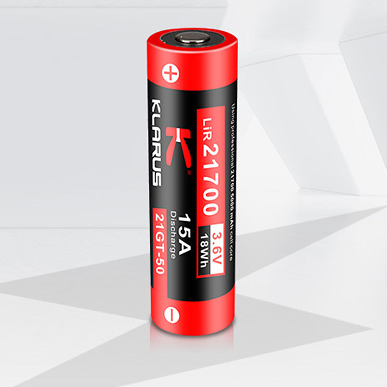 Klarus 21GT-50 Li-Ion Akku 21700 3,6V 5000mAh 15A Schutzschaltung inkl. Etui – Detailansicht