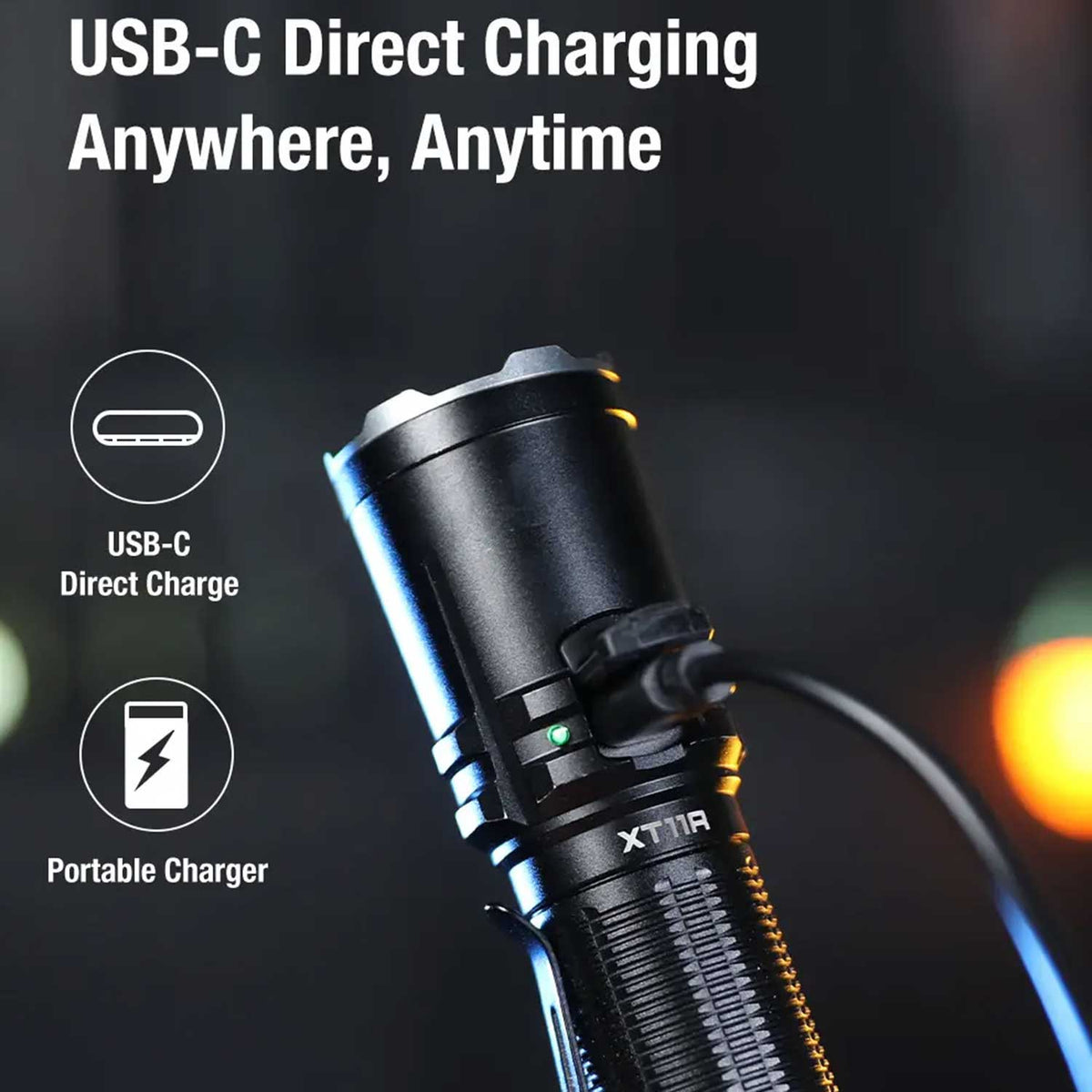 Klarus XT11R – Polizei Taschenlampe 1300 Lumen mit Akku und USB-C (Modell 2025) – Detailansicht
