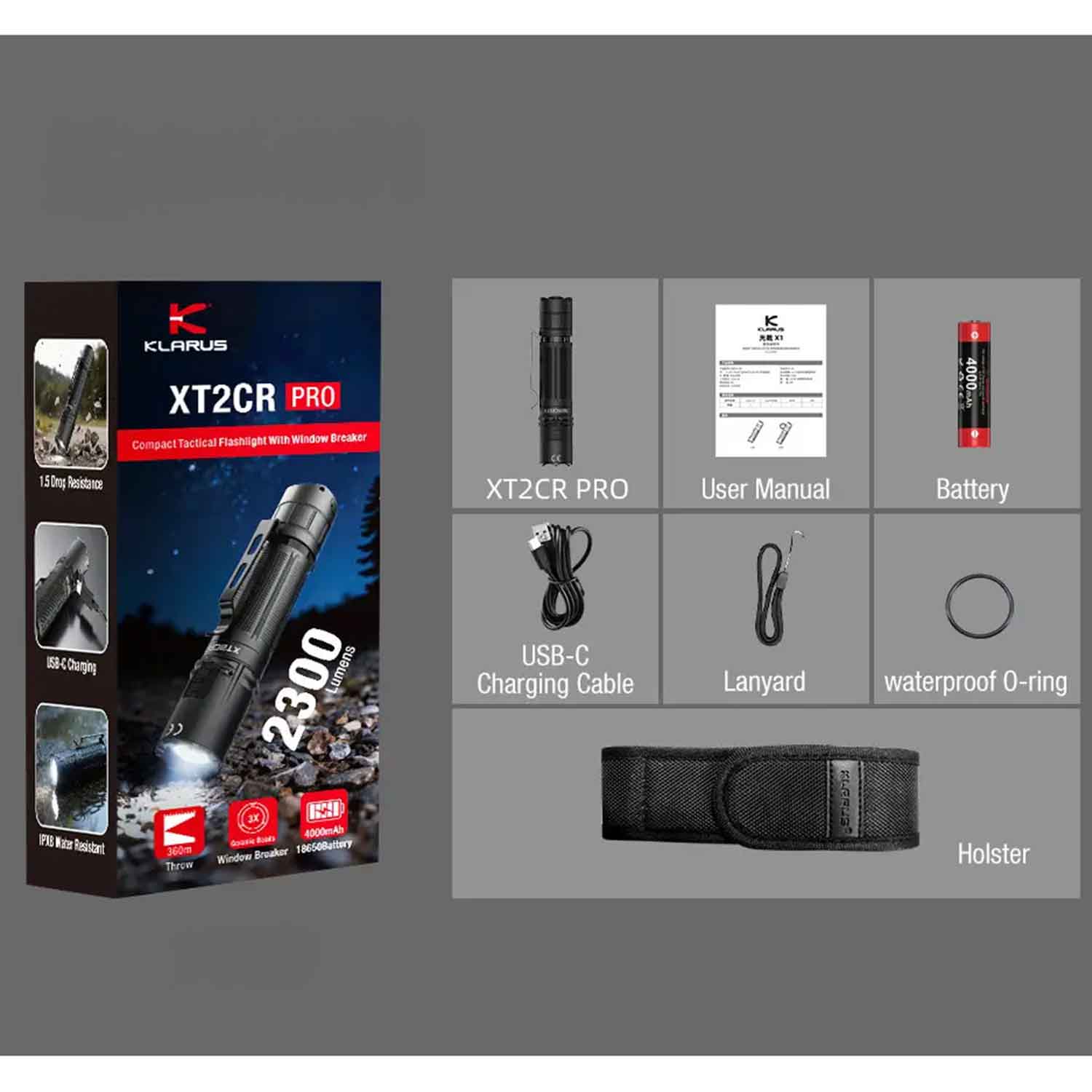 Klarus XT2CR PRO Tac-Master – LED Taschenlampe mit 2300 Lumen & USB-C (2026) – Detailansicht