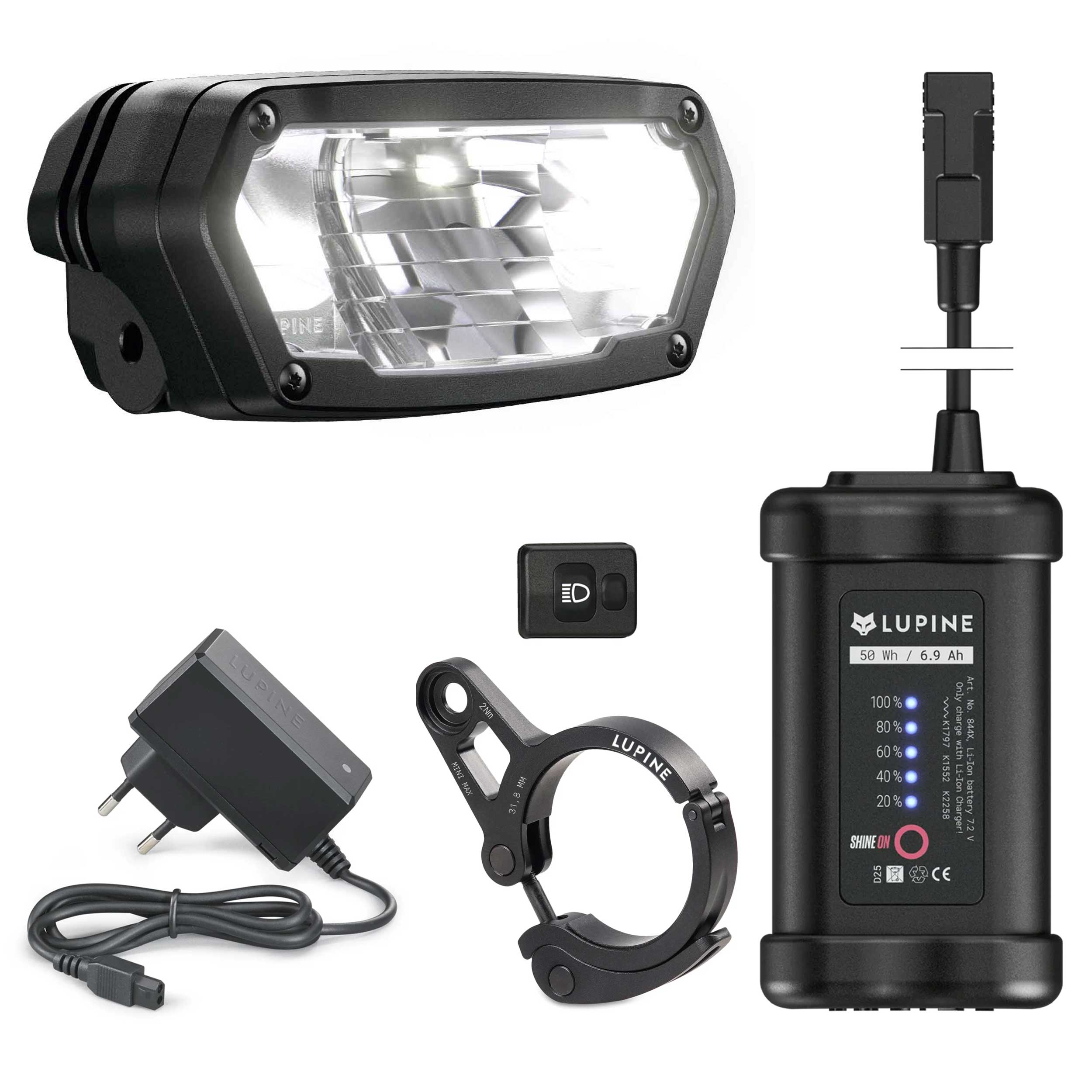 Lupine SL MiniMax AF – StVZO Frontlicht mit Fernlicht, 2400 lm, 6.9 Ah Akku, 31,8 mm – Detailansicht