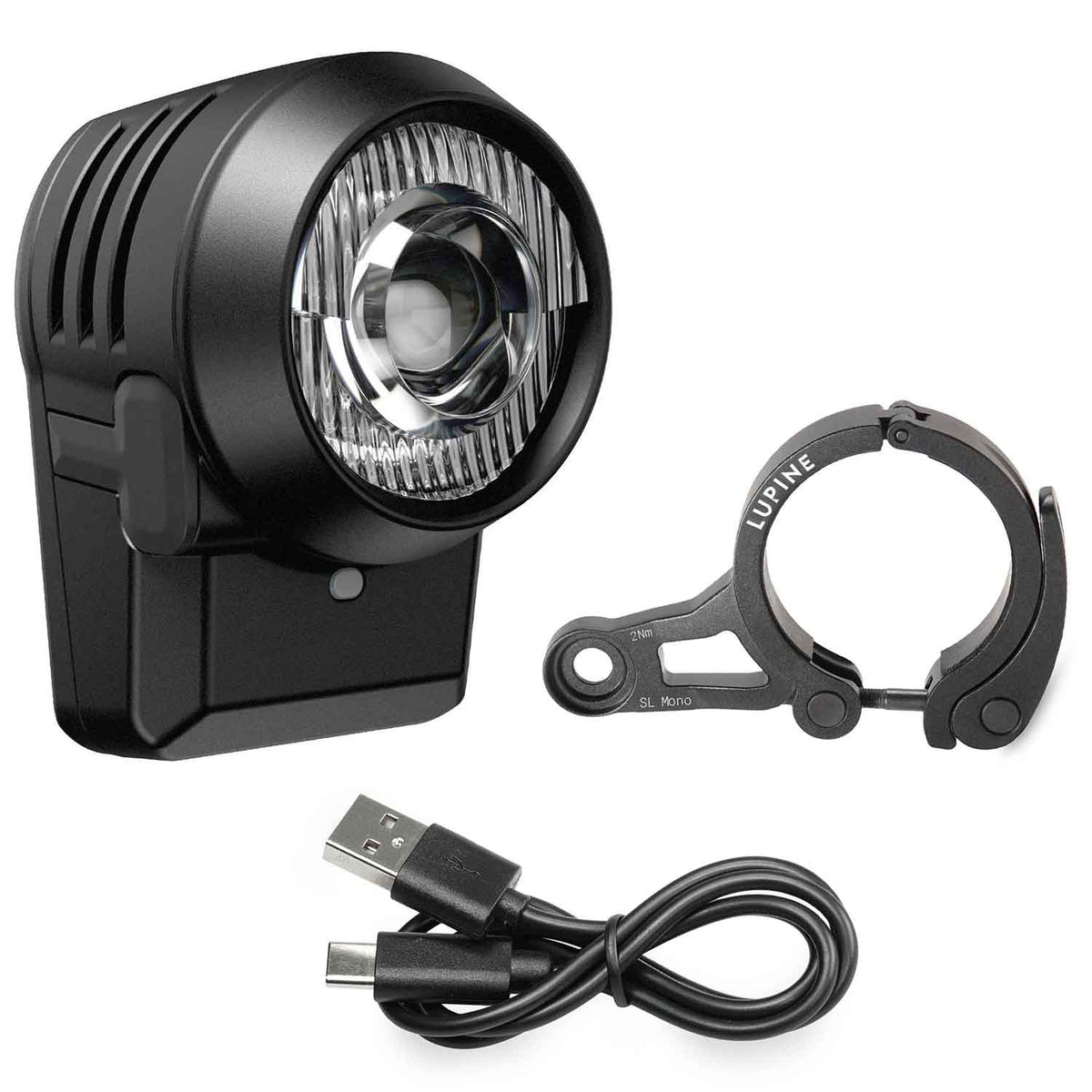 Lupine SL Mono – Komplettset mit Schnellspanner und Ladekabel – Vorderansicht, Fahrradlicht mit StVZO-Zulassung
