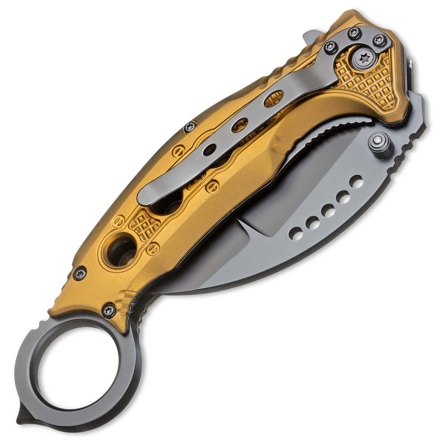 Magnum Black Scorpion - Karambit Taschenmesser mit Glasbrecher und Tip-Down Clip – Detailansicht