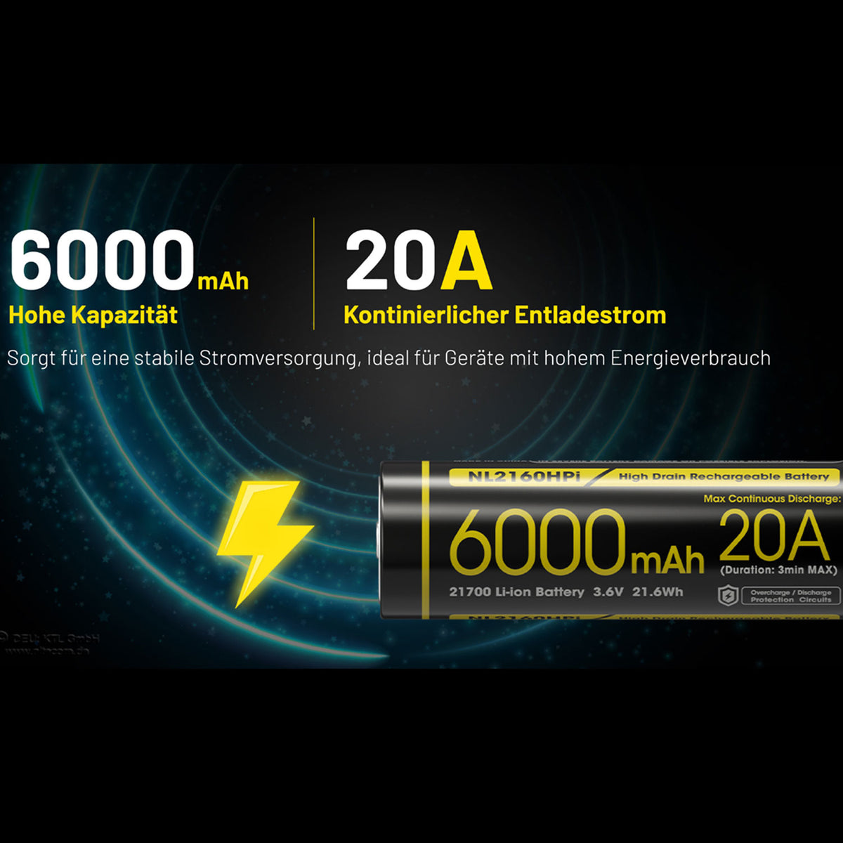 Nitecore Li-Ion Akku NL2160HPi 21700 3,6V 6000mAh 20A Schutzschaltung – Detailansicht