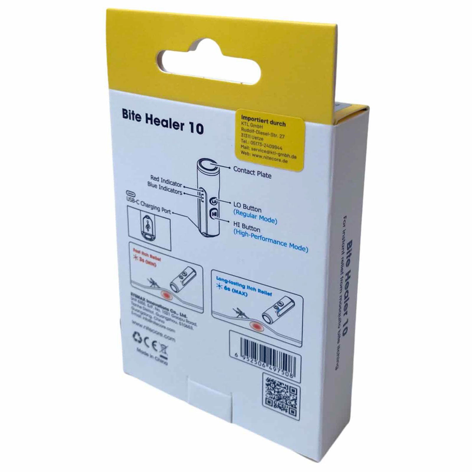 Nitecore Bite Healer 10 – Insektenstichheiler mit 2 Wärmestufen, USB-C aufladbar – Bite healer karton verpackung