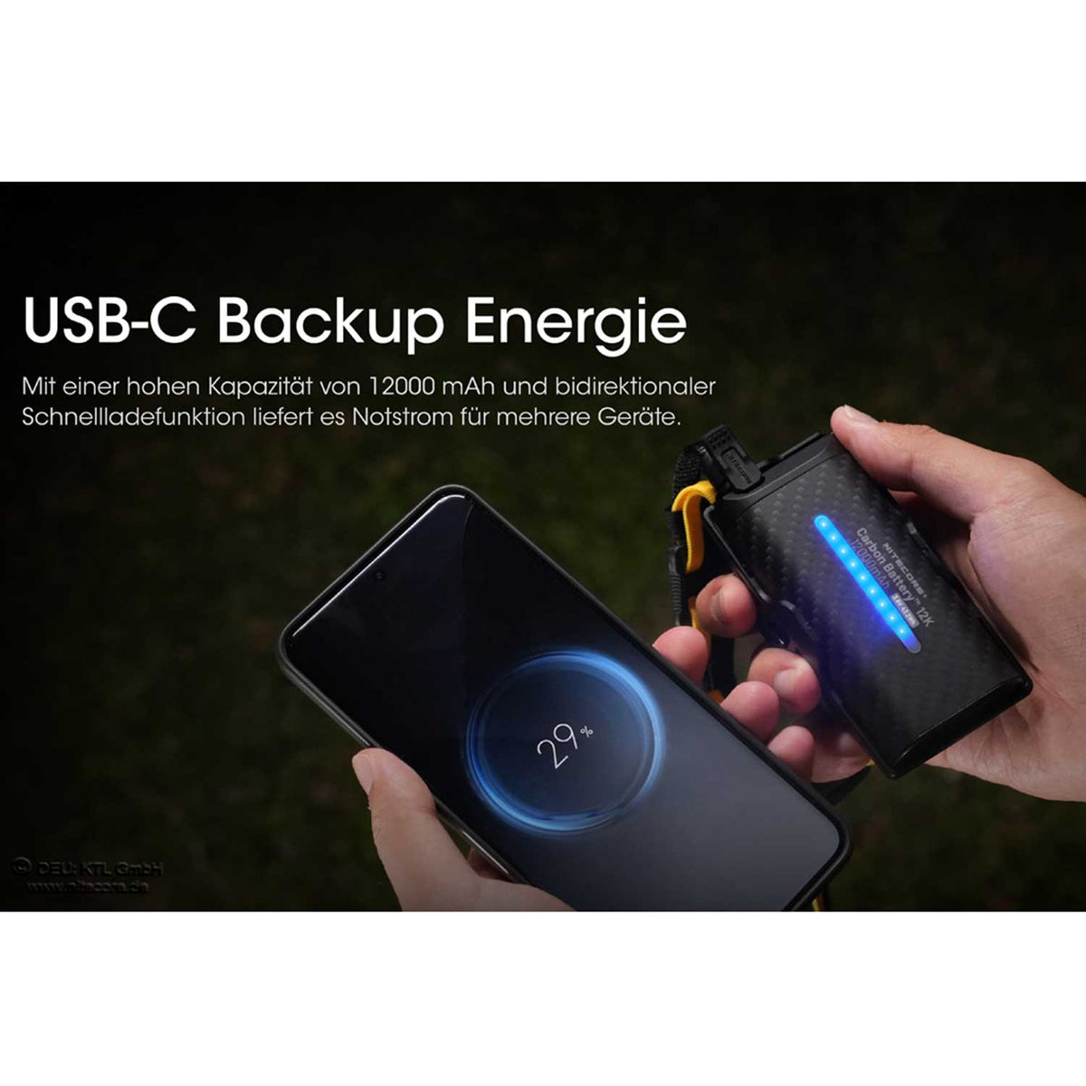 Nitecore Carbon Battery 12K – Erweiterungsakku für Stirnlampen mit 12.000mAh & USB-C – Detailansicht