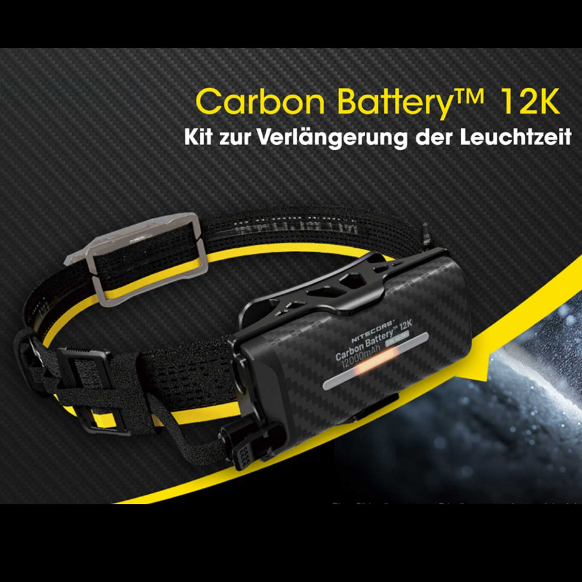 Nitecore Carbon Battery 12K – Erweiterungsakku für Stirnlampen mit 12.000mAh & USB-C – Detailansicht