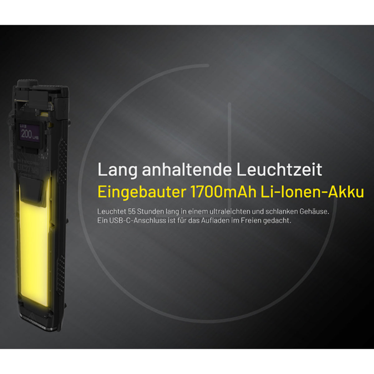 Nitecore EDC27 UHi LED Taschenlampe 3100 Lumen USB-C Wiederaufladbar – Detailansicht