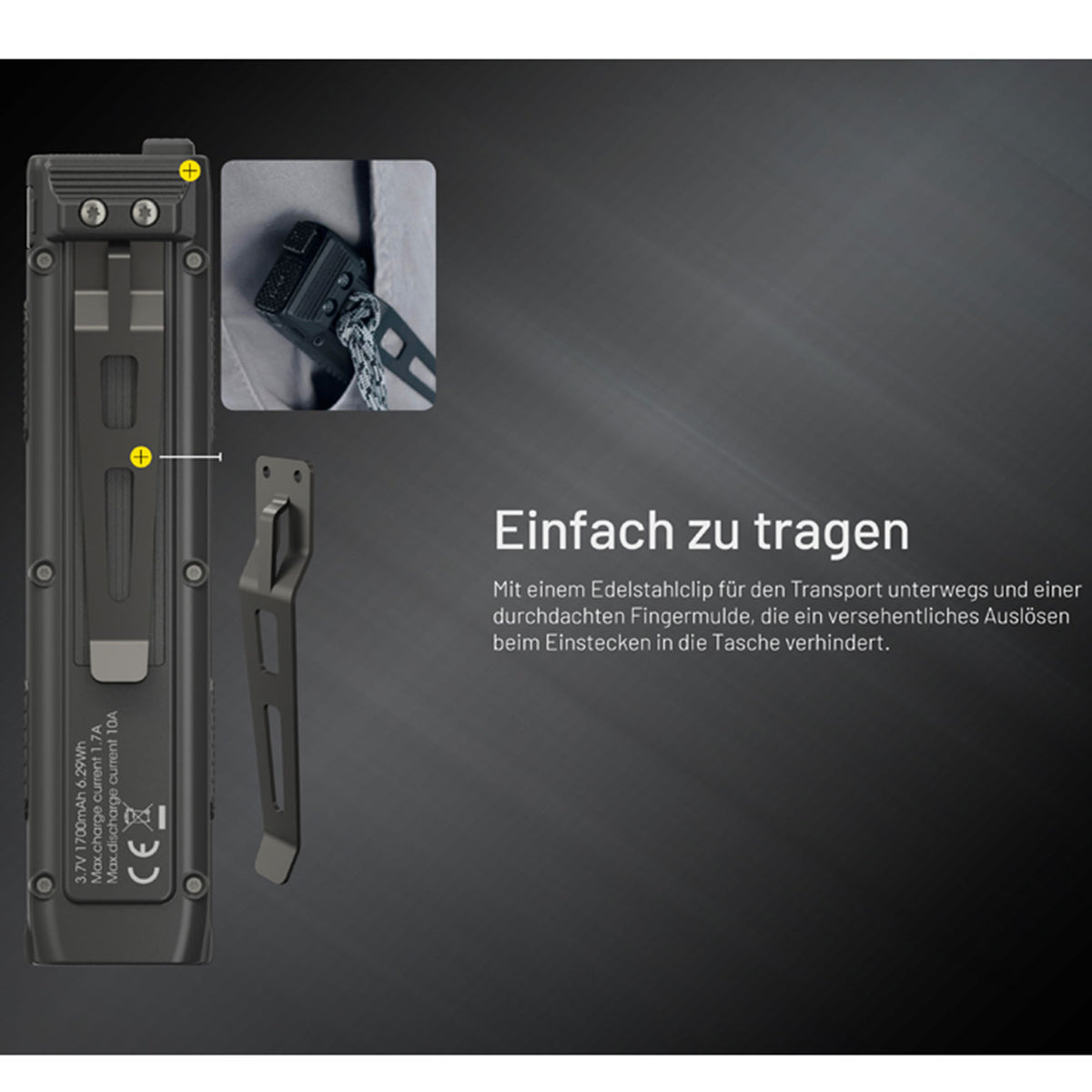 Nitecore EDC27 UHi LED Taschenlampe 3100 Lumen USB-C Wiederaufladbar – Detailansicht