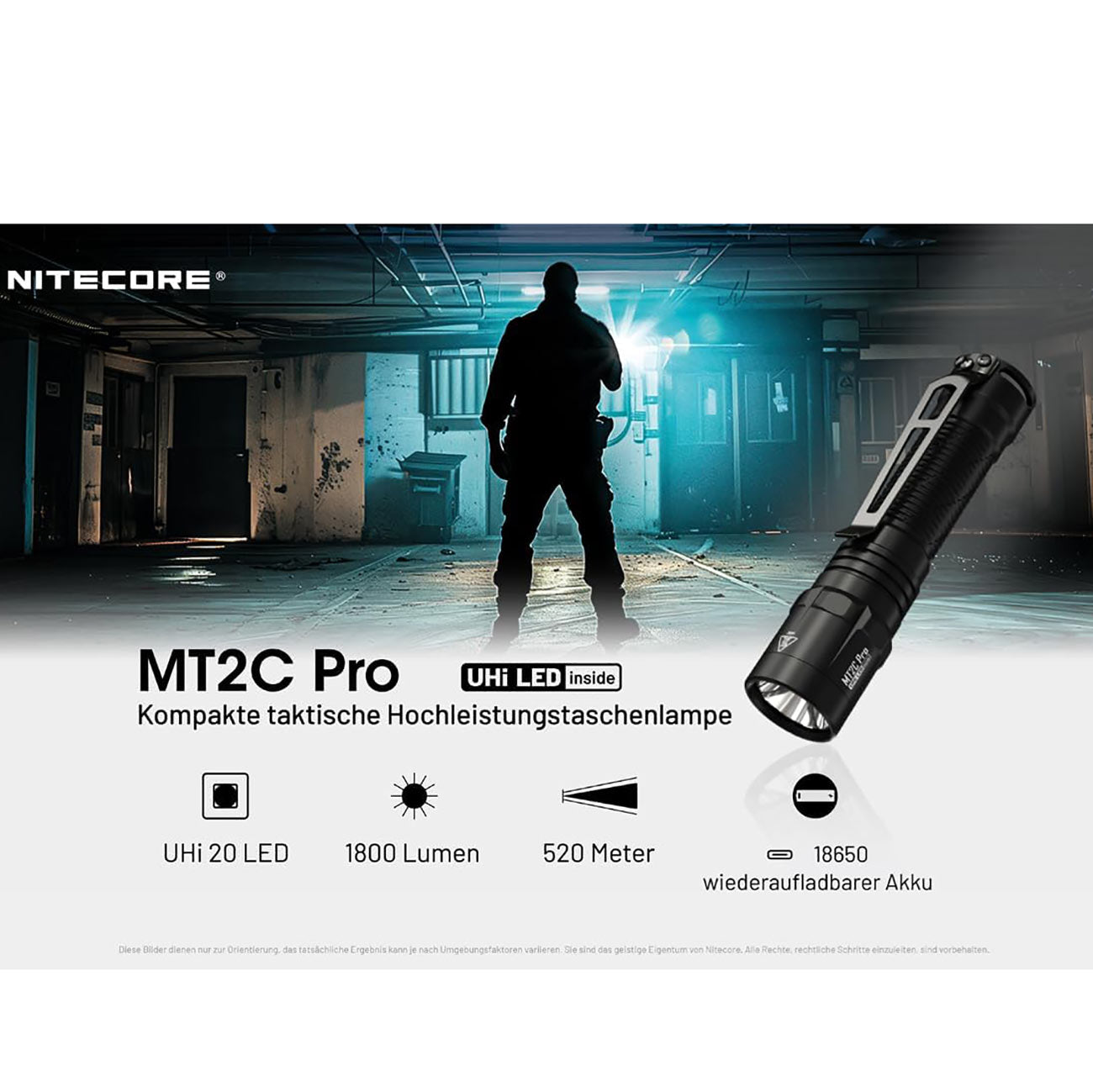 Nitecore MT2C PRO - 1800 Lumen LED Taschenlampe – Detailansicht