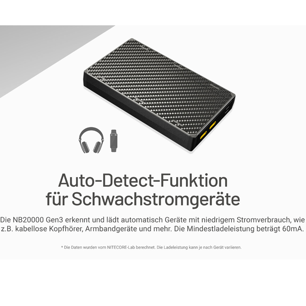Nitecore NB20000 GEN3 – Carbon Powerbank 20.000mAh, Dual USB-C, Pass-Through – Produktansicht – Detailansicht 7
