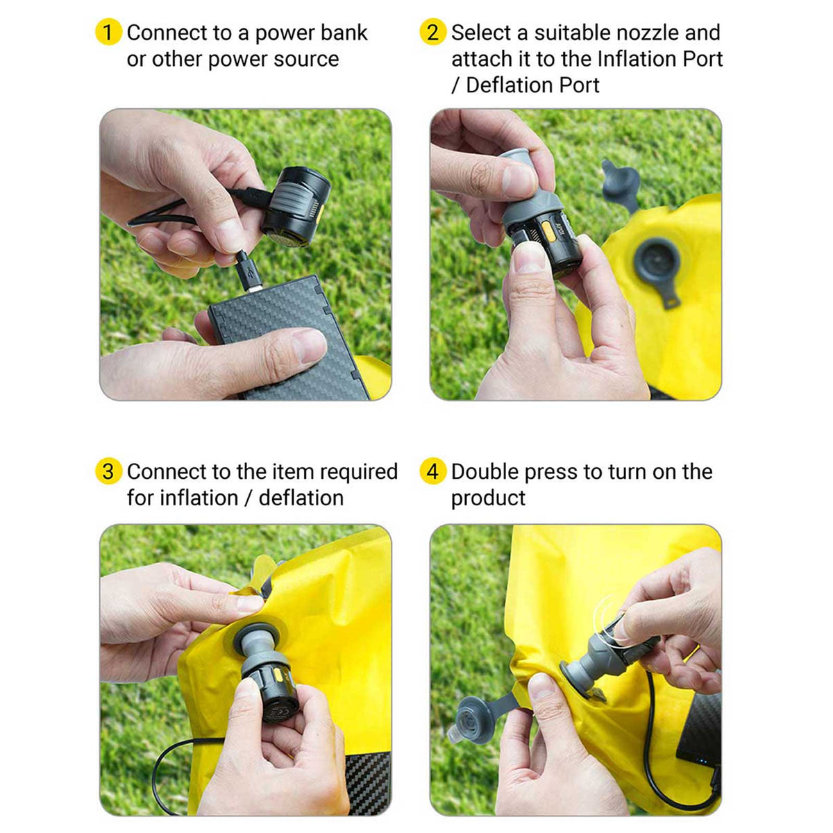 Nitecore AP01 – elektrische Mini-Luftpumpe - Ansicht der Funktionen