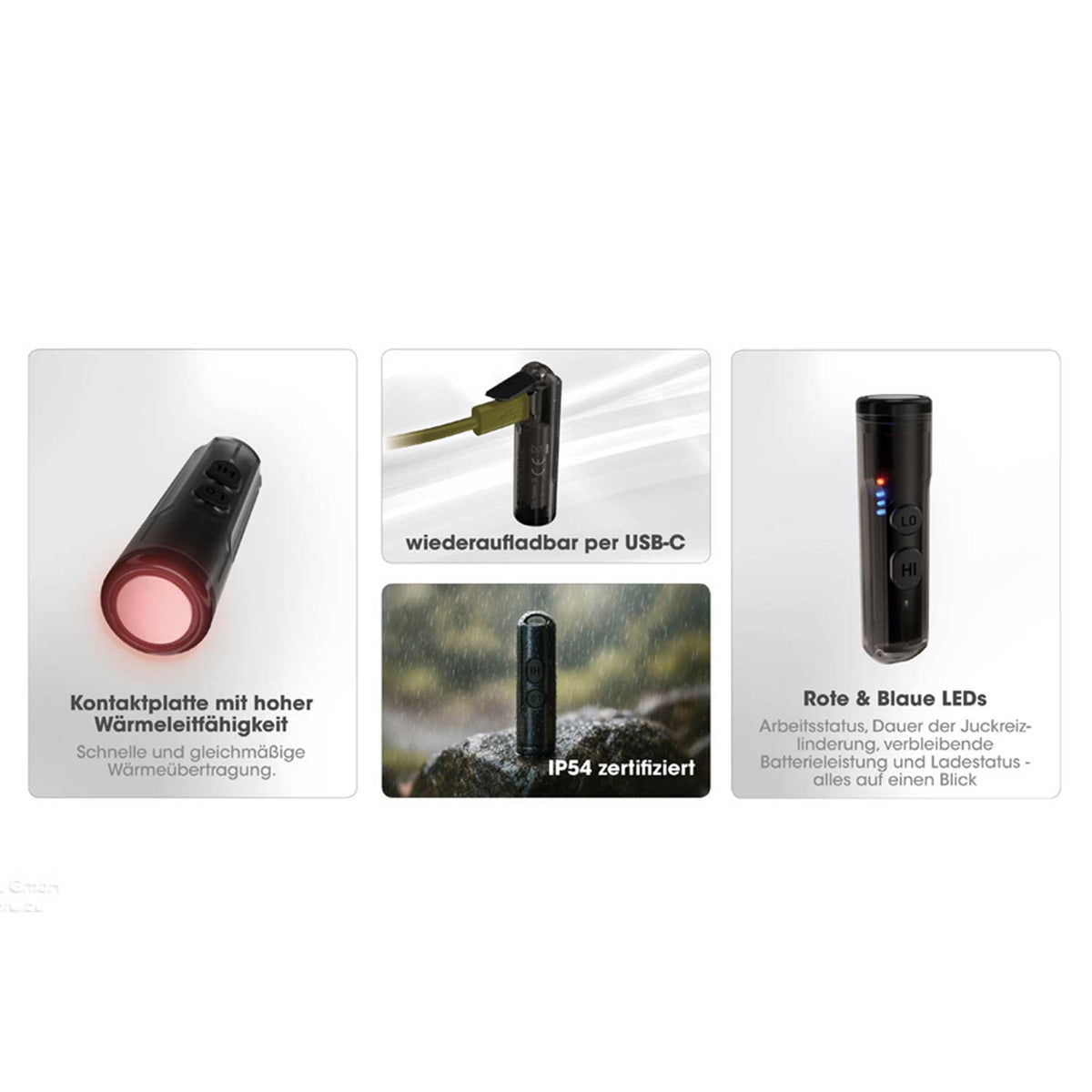 Nitecore Bite Healer 10 – Insektenstichheiler mit 2 Wärmestufen USB-C aufladbar – Detailansicht