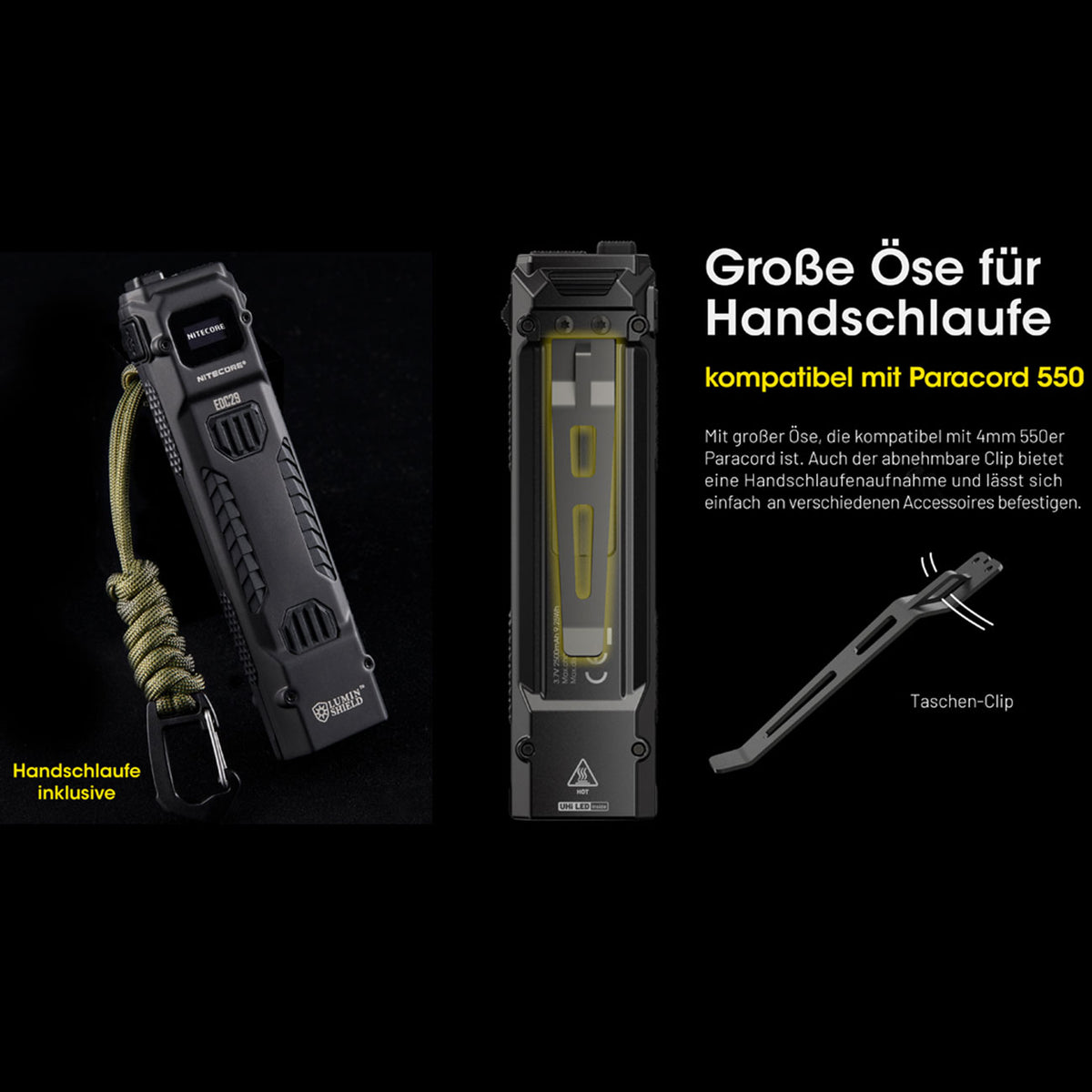 Nitecore EDC29 - LED Taschenlampe 6500 Lumen Spot & Flutlicht USB-C OLED Display – Detailansicht