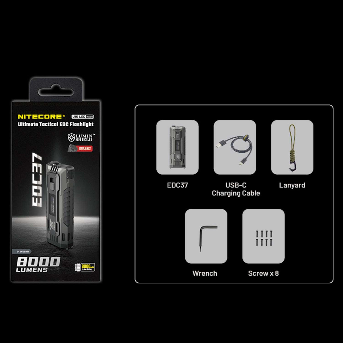 Nitecore EDC37 - LED Taschenlampe 8000 Lumen Spot & Flutlicht USB-C OLED Display – Detailansicht