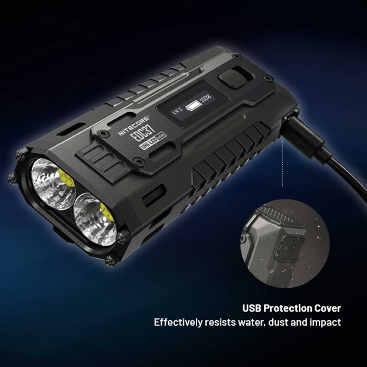 Nitecore EDC37 - LED Taschenlampe 8000 Lumen Spot & Flutlicht USB-C OLED Display – Detailansicht