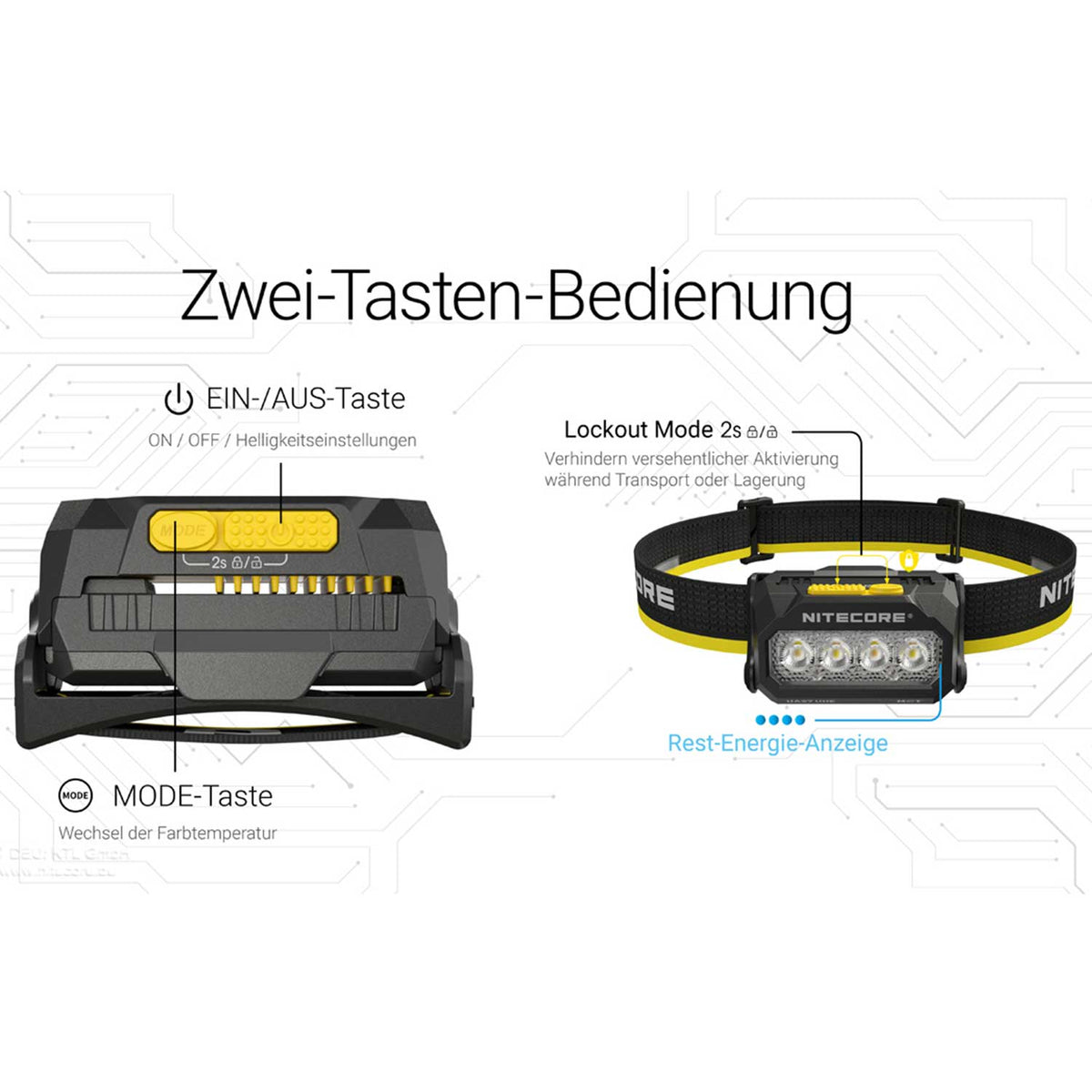 Nitecore HA27 UHE Stirnlampe – 800 Lumen mit Akku & AAA-Betrieb USB-C – Detailansicht