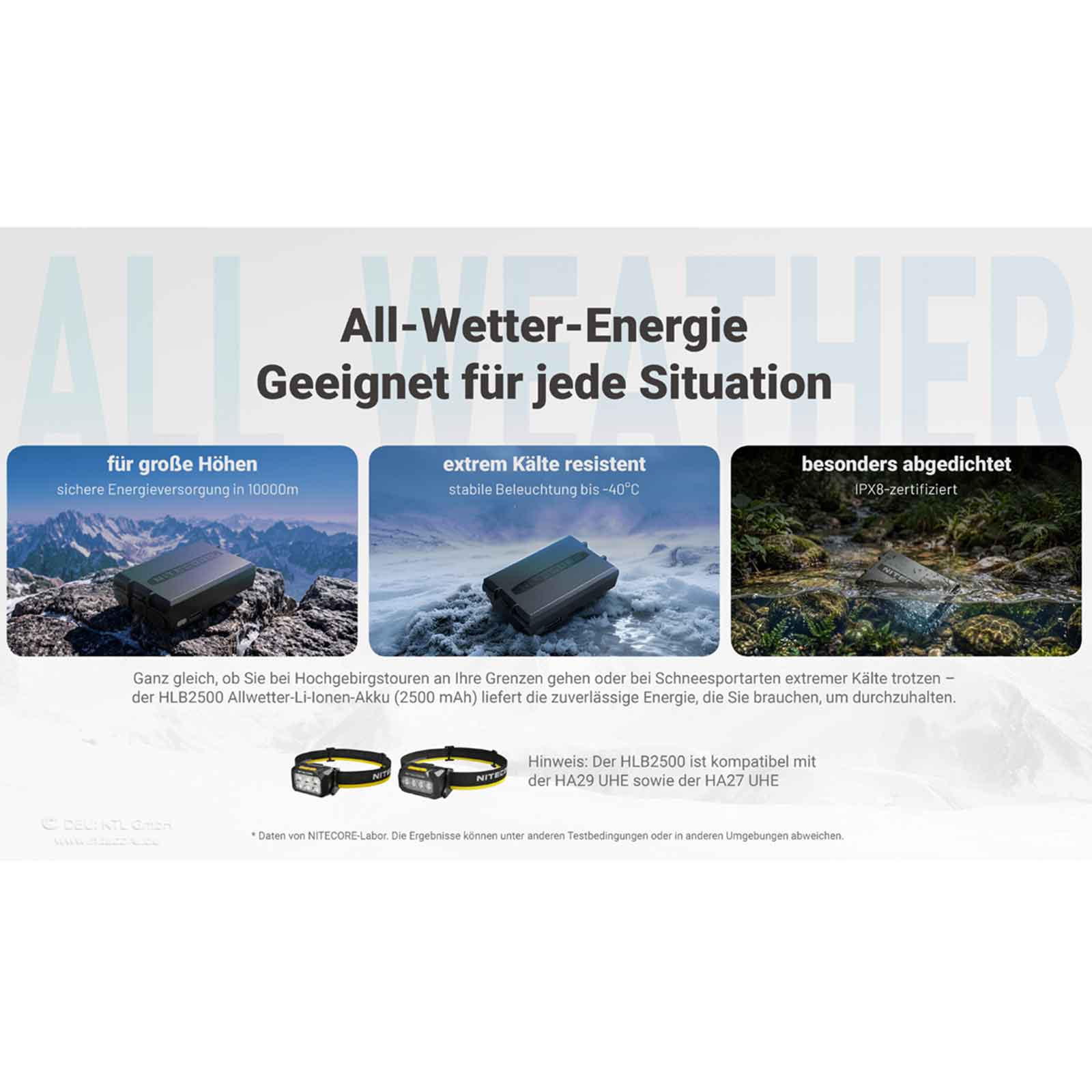 Nitecore HLB2500 Akkupack – 2500 mAh, USB-C, kältebeständig, für HA27 und HA29 – Akku und Energieversorgung