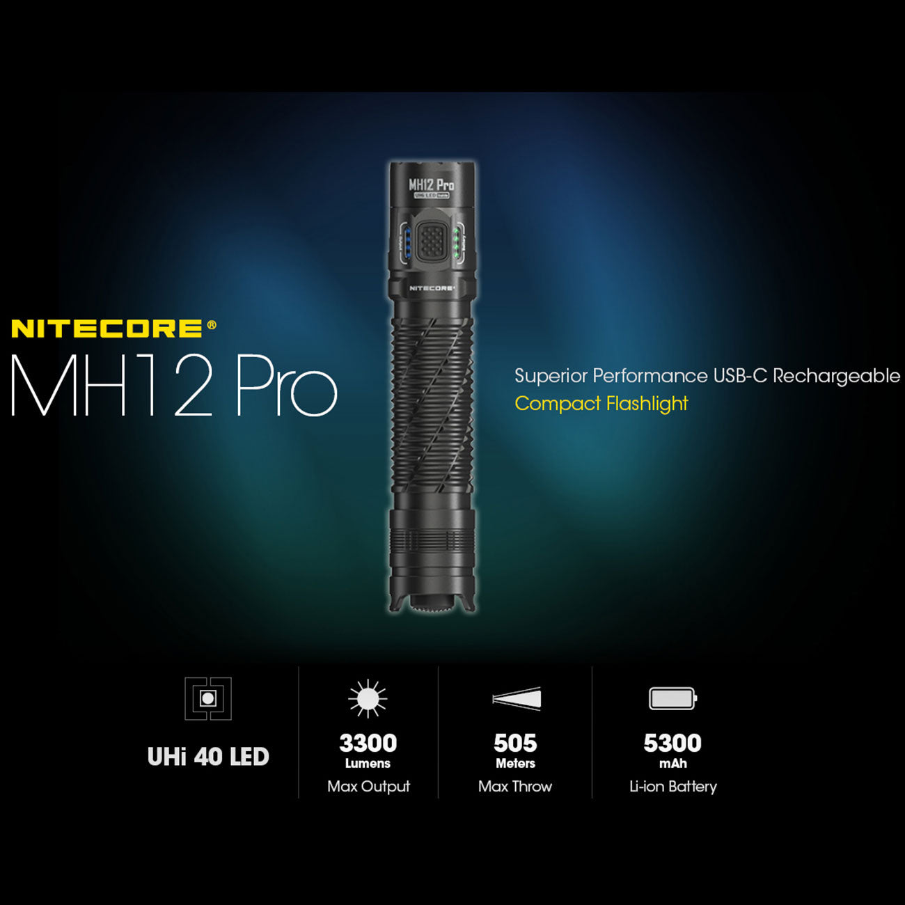 Nitecore MH12 Pro – EDC-Taschenlampe mit 3300 Lumen, 5300mAh Akku & USB-C (B-Ware) – Detailansicht