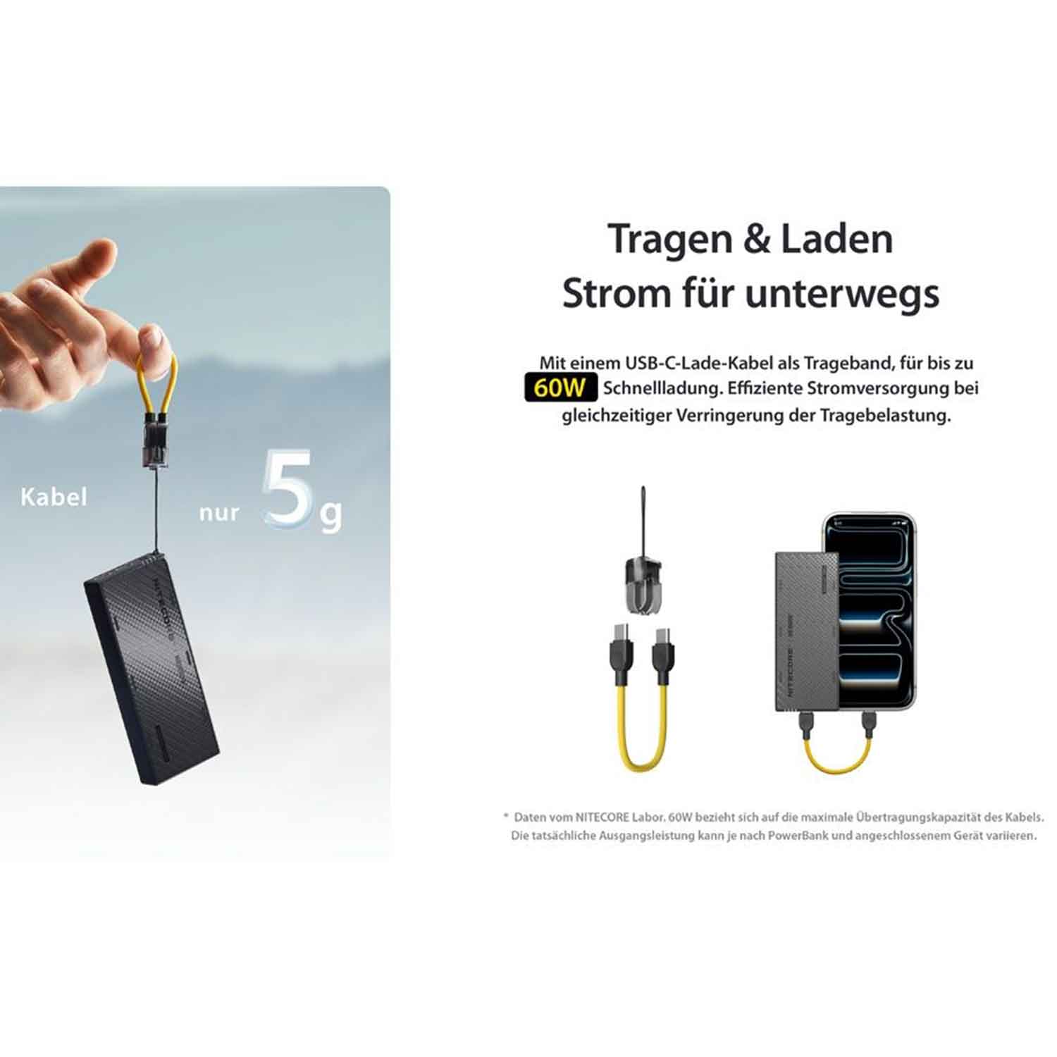 Nitecore NB10000 Gen4 – 10000mAh Carbon Powerbank, Dual USB-C, Pass-Through – Detailansicht