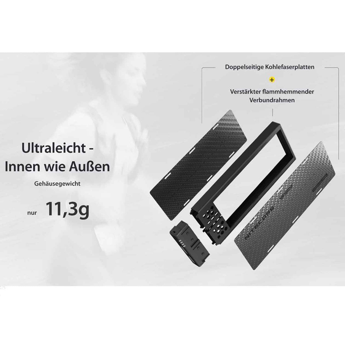 Nitecore NB10000 Gen4 – 10000mAh Carbon Powerbank, Dual USB-C, Pass-Through – Detailansicht