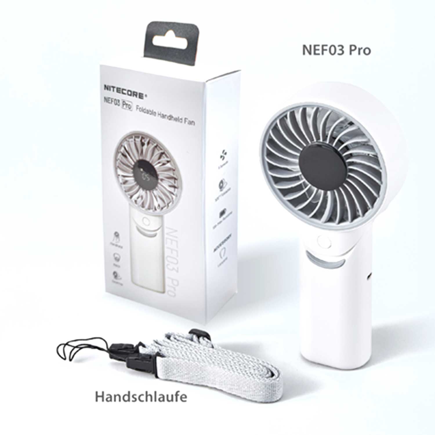 Nitecore NEF03 PRO – faltbarer Handventilator mit 5 Stufen & OLED-Display – Detailansicht