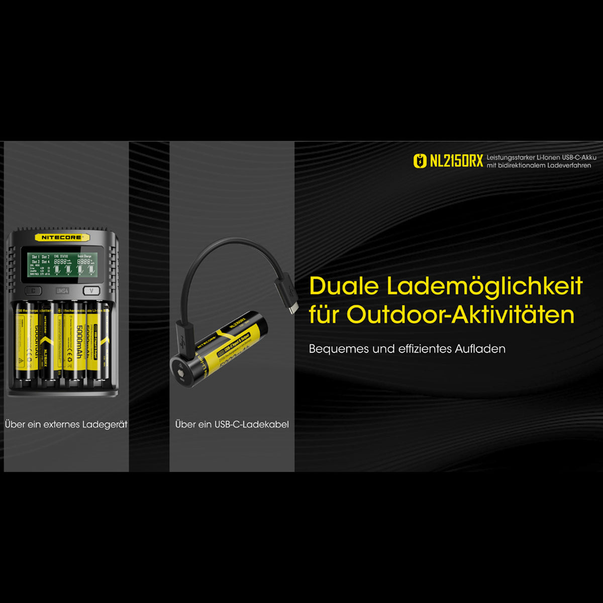 Nitecore NL2150RX – 21700 Li-Ion Akku 5000mAh 8A geschützt USB-C & Powerbank – Detailansicht