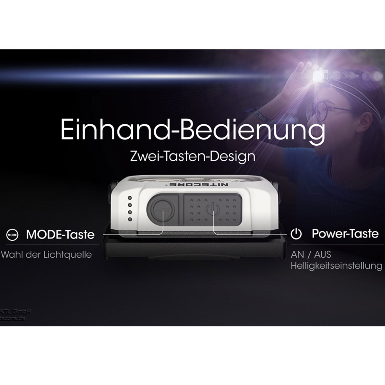 Nitecore NU21 weiß - LED Stirnlampe 360 Lumen mit Rotlicht & USB-C ultraleicht – Detailansicht