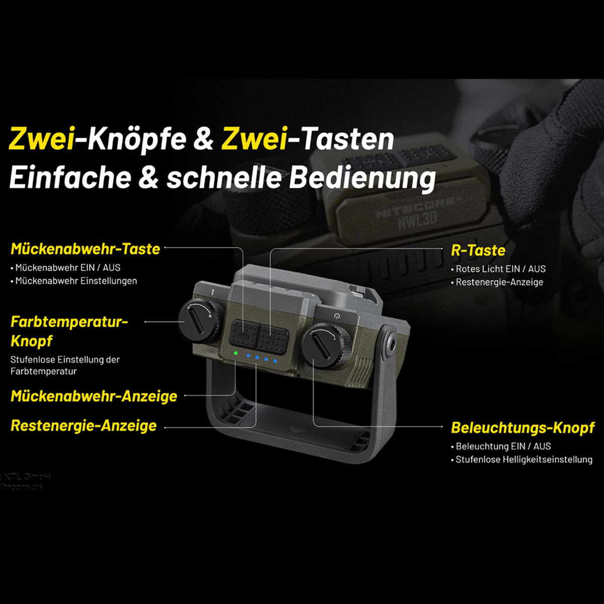 Nitecore NWL30 – 3000 Lumen LED Campinglampe & Arbeitsleuchte mit Mückenabwehrfunktion – Detailansicht