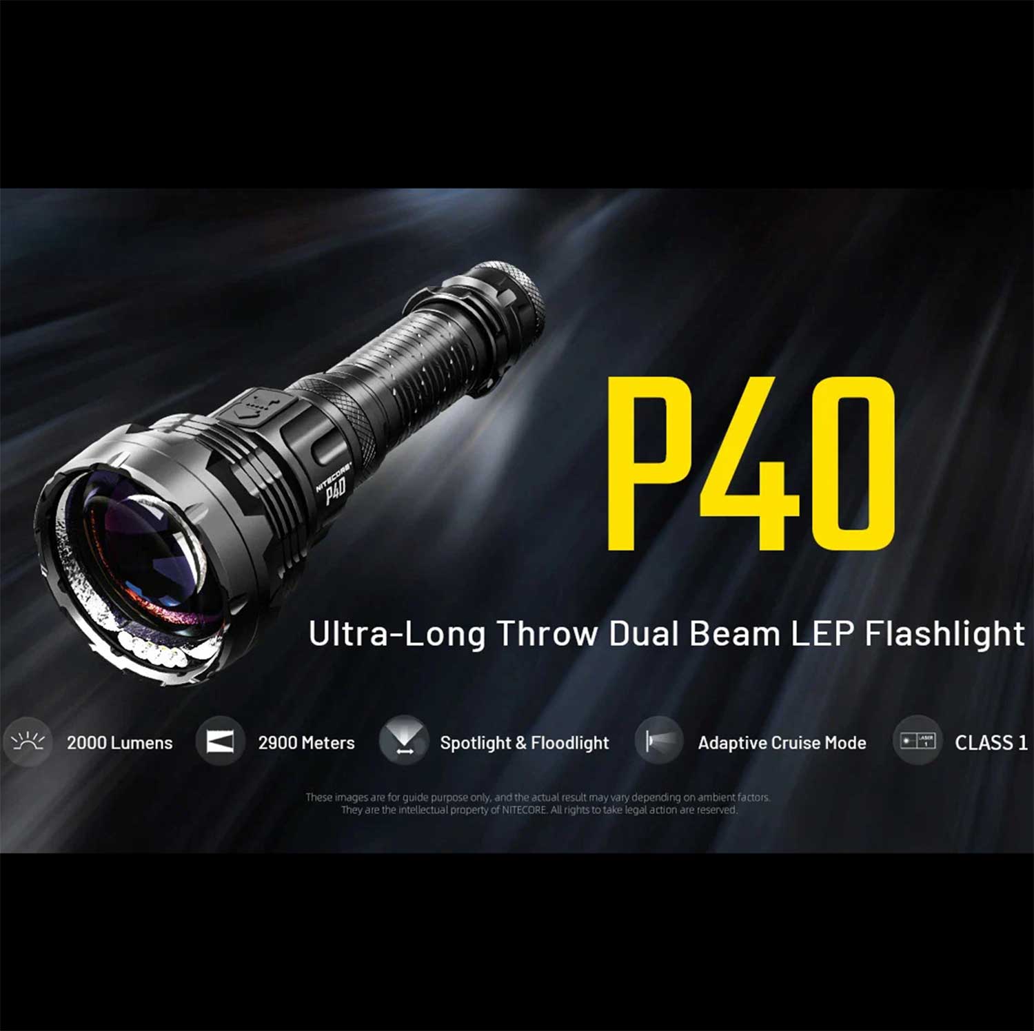Nitecore P40 – Laser LEP Taschenlampe mit 2000 Lumen, 2900 m Reichweite, Akku USB-C – Detailansicht