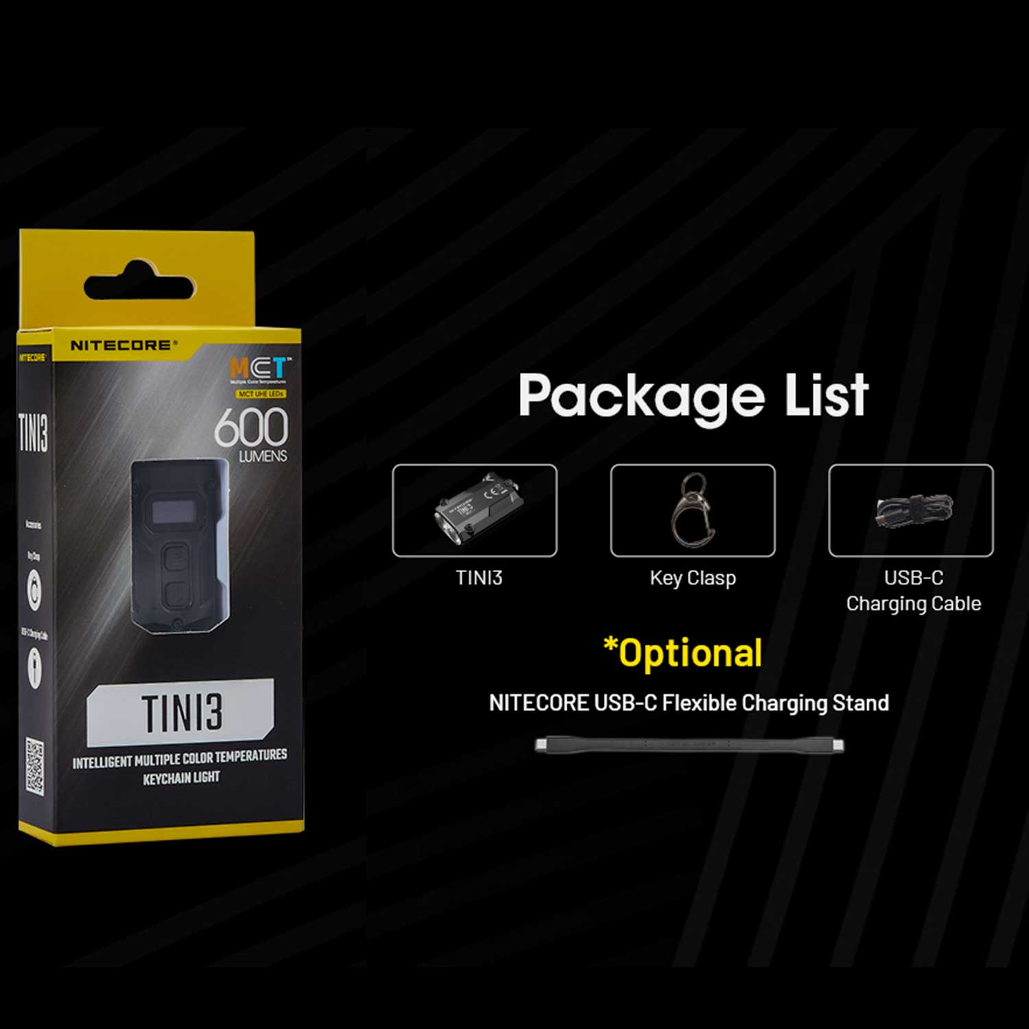 Nitecore TINI 3 LED Schlüsselbundlampe 600 Lumen 3000k-6500k USB-C in 3 Farben – Detailansicht