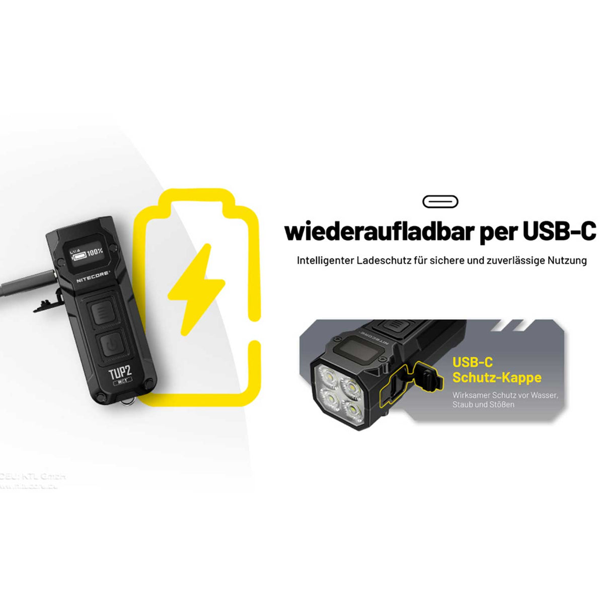 Nitecore TUP2 - Mini-Taschenlampe mit 3 Lichtfarben 1200 Lumen USB-C – Detailansicht