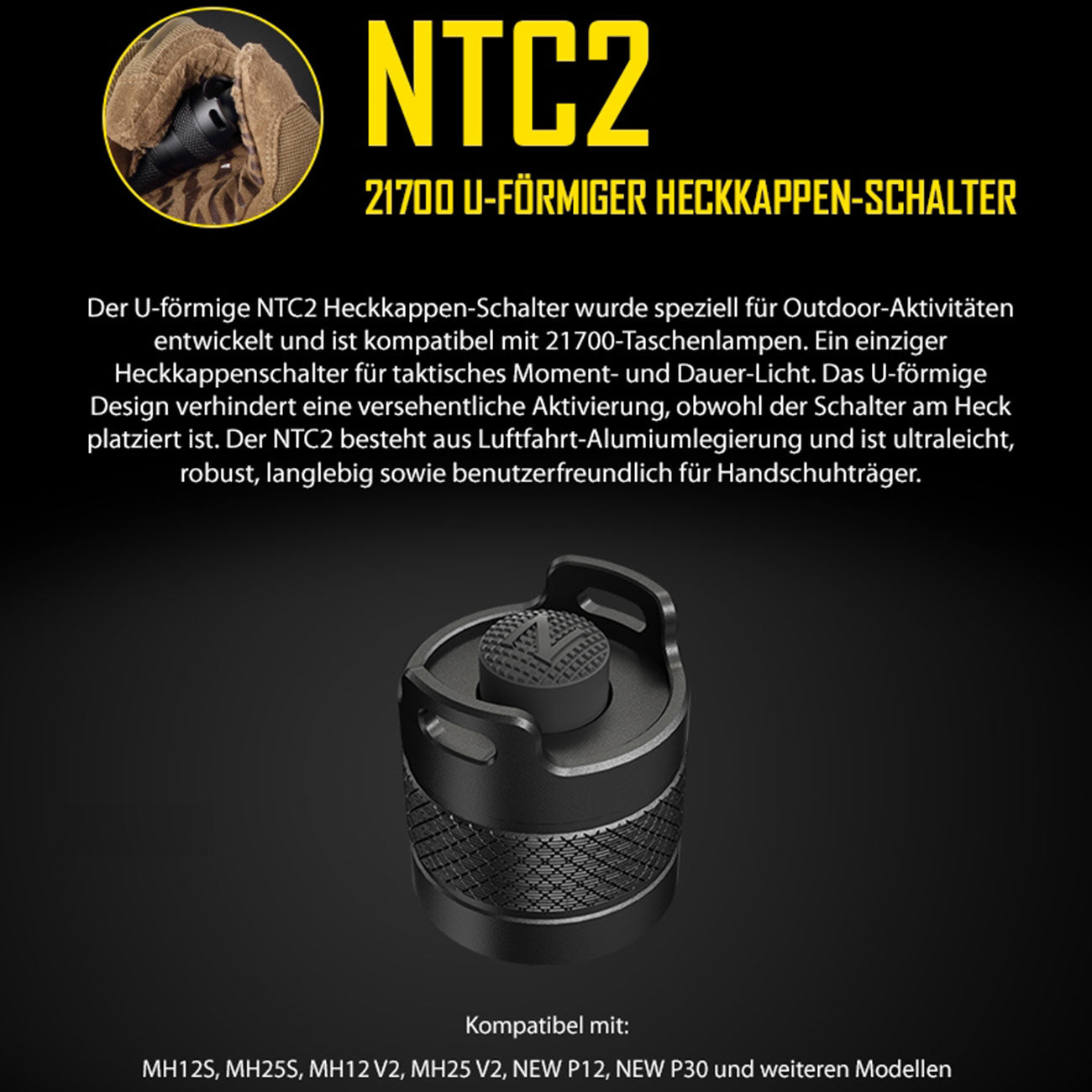 Nitecore NTC2 U-Shape taktischer Heckschalter - Selektiv passend für MH & P-Serie – Detailansicht
